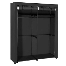 Penderie portable - Armoire vestiaire pliable - Barre renforcée vissée - 2 barres de suspension - Noir