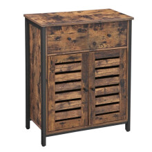 Meuble de rangement - HELLOSHOP26 - 70 x 30 x 80 cm - 1 tiroir et étagères - Portes à persiennes - Brun rustique