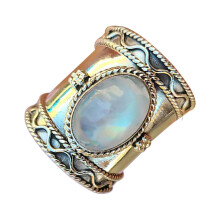 Bohemian vintage wide silver wedding ring size 7
