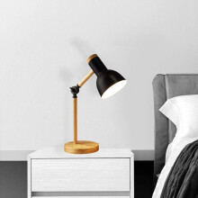 Lampe de table décorative LED noire, culot E27, design moderne en bois orientable,idéale pour le bureau