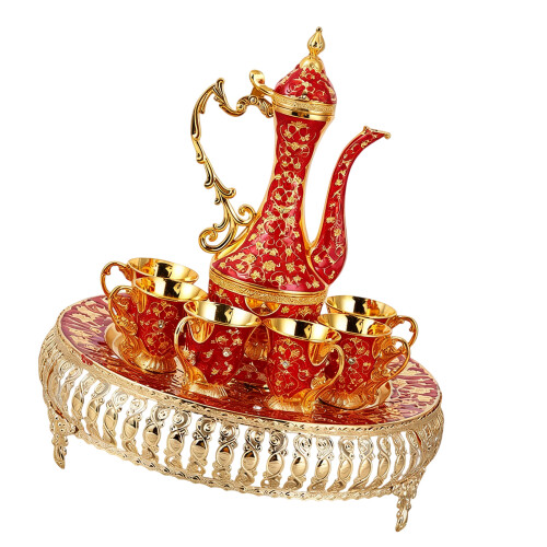 Turkish Tea Set Retro Turkish Coffee Cups Set Tea Service-Red