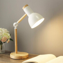 Lampe de table en bois E27, lampe de lecture réglable, blanc classique, lampe de chevet et de bureau