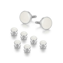1 Set of 8 Round Cufflinks for Men, Classic White Cufflinks for Tuxedos