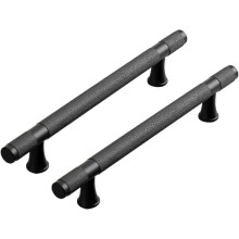 Black Kitchen Cupboard Handles Knurled Cabinet Drawer Pull Handles Aluminum Alloy Furniture Door Knobs , 2 Pcs (Length 150mm)