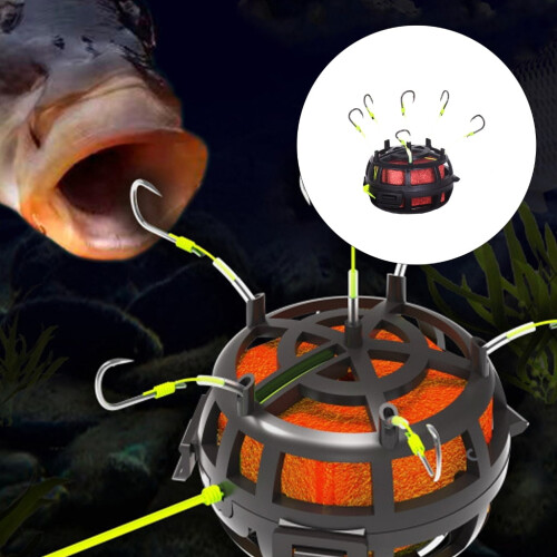 Conjunto de pesca com gaiola flutuante para isca com 6 anzóis 1
