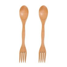 2 Pcs 2-in-1 Children Wooden Spork Household Eco-friendly Tableware Japanese Style Spoon Forks Dinnerware(Original Color)