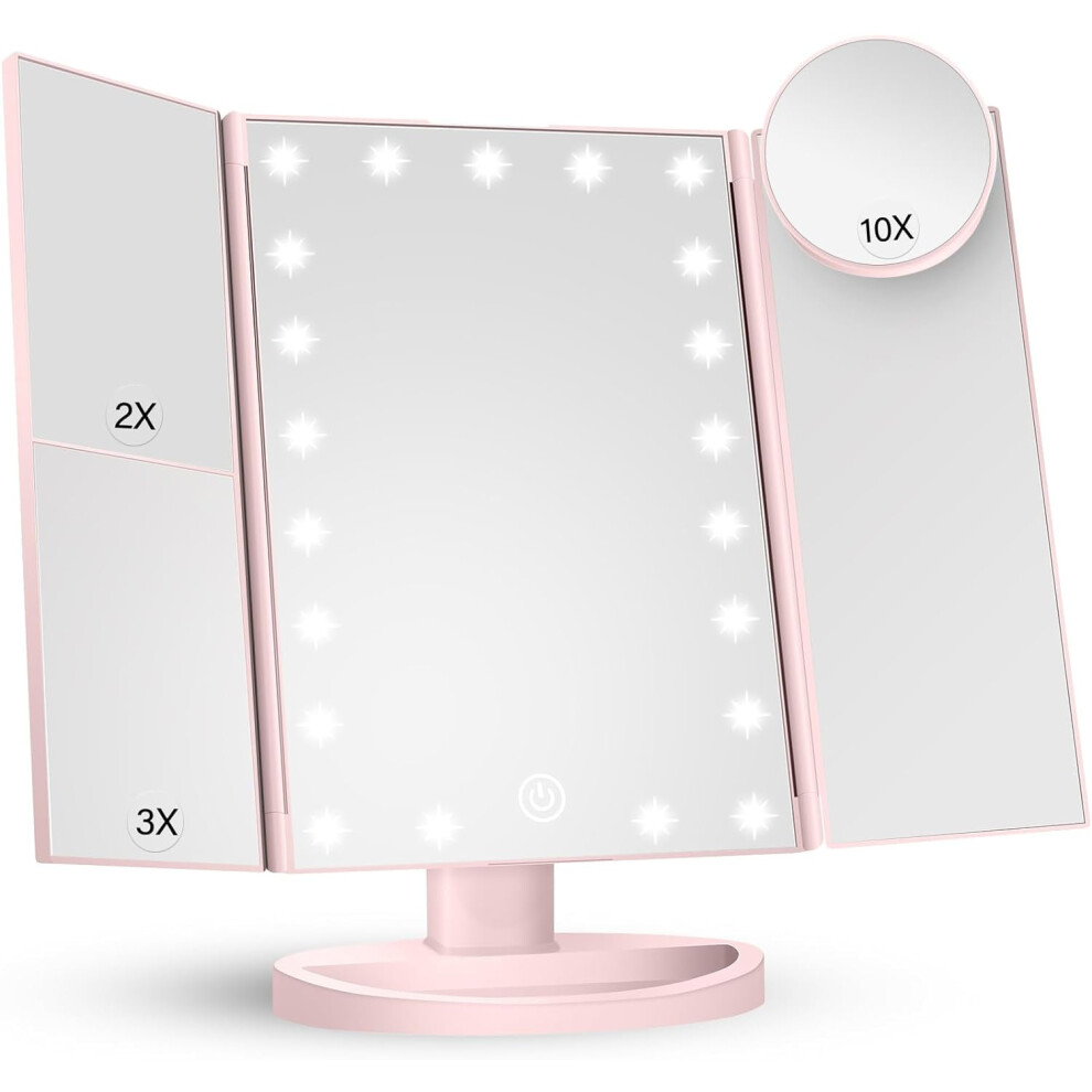 LED Makeup Mirror with 2X, 3X & 10X Magnification, Touch
