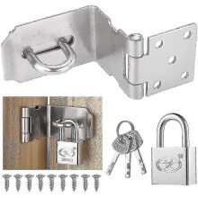 90 Degree Padlock Hasp With Padlock And Screws, Stainless Steel Door Latch Hasp, Undeformable Right Angle Padlock Hasp For Wooden Door, Garden, Window