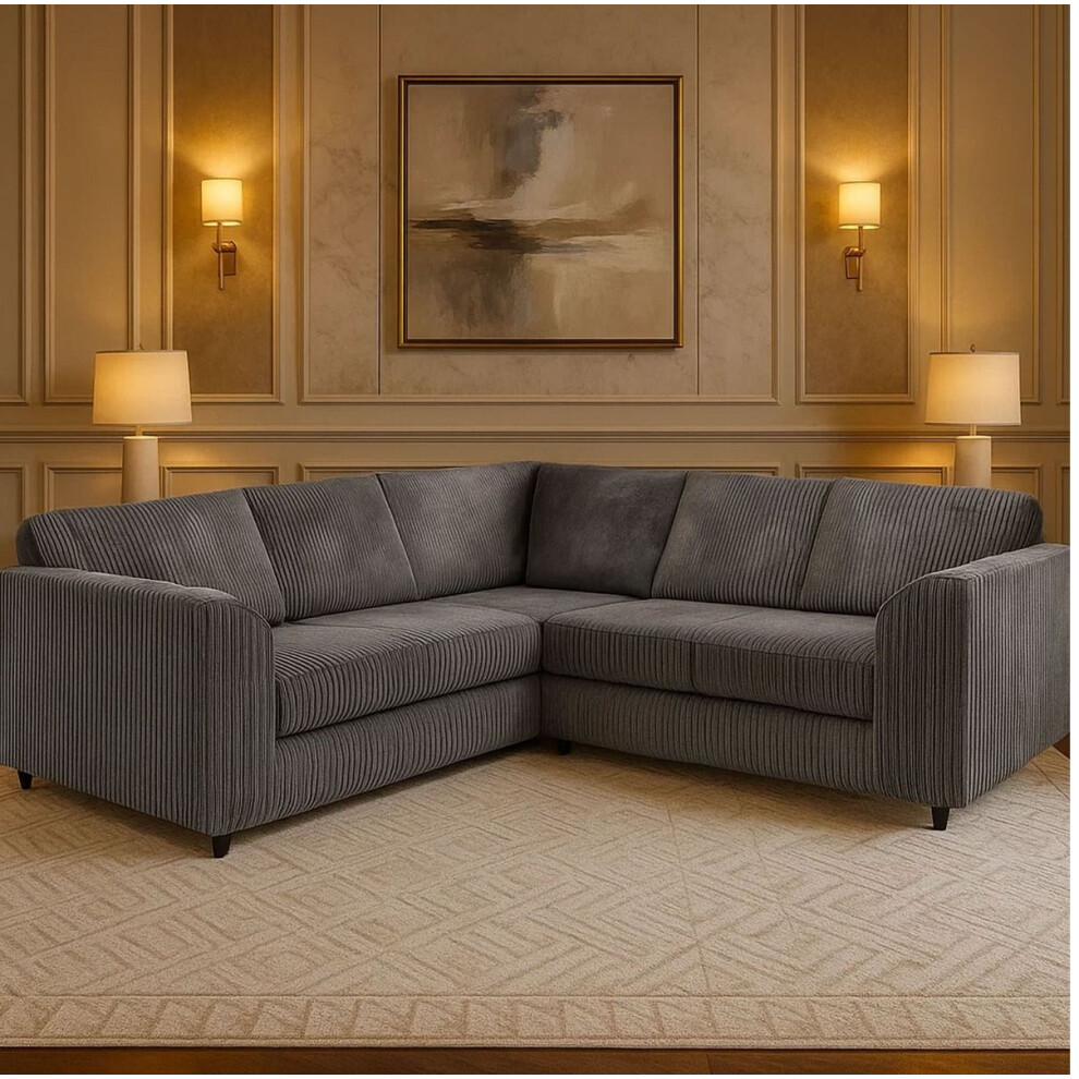 Furniture 786 Hannah Jumbo Cord Full Back 2C2 Corner Sofa Grey