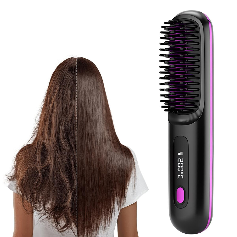 Cordless Hair Straightening Brush with LED Display, 3 Temp