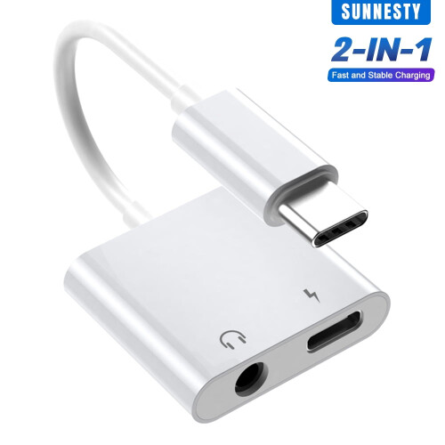 USB-C til 3,5 mm mikrofon- og hovedtelefonadapter med PD-opladning
