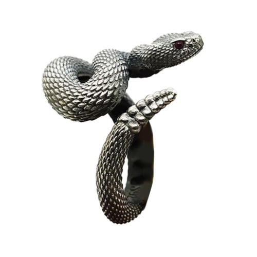 Verstelbare ring met ratelslangmotief van koper, punk sieraden