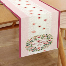 Roze linnen tafelloper met bloemenprint, 13 x 72 inch