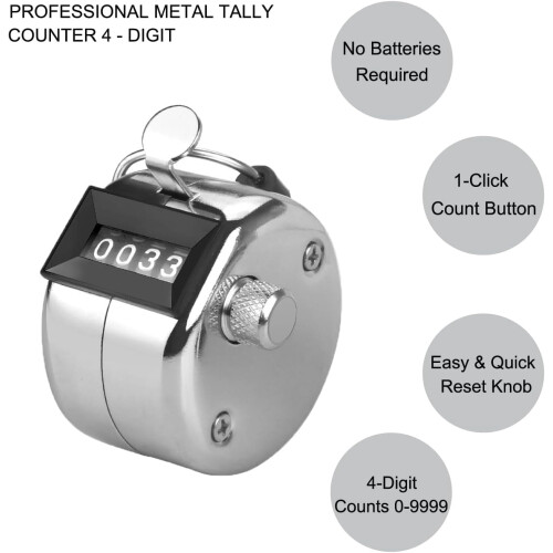 Metal 4-Digit Manual Tally Counter Handheld 1 Count 1