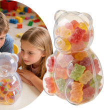 Boîte à bonbons en forme d'ours, en PET transparent, 40 x 22 cm
