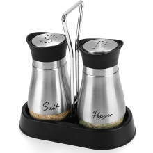 Ensemble de salière et poivrière en acier inoxydable avec support (120 ml)
