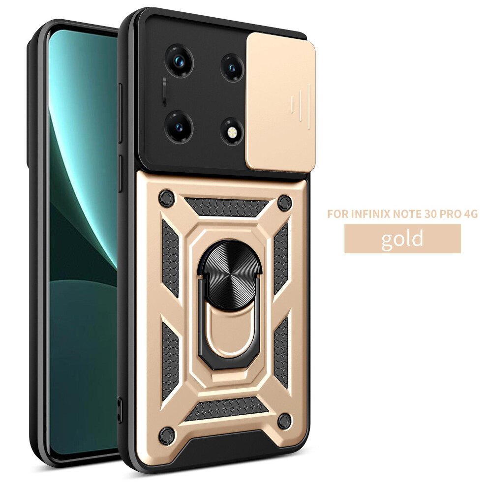 Magnetic Phone Case Compatible Infinix Note 30 Pro 4G, Slide Camera Lens Protection And Built In 360 Rotatable Ring Holder: Gold 4079869288153