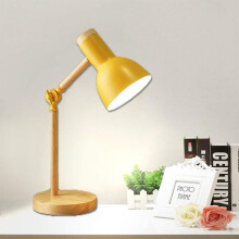Lampe de table décorative à LED jaune, E27, design moderne en bois réglable, pour la lecture, le bureau