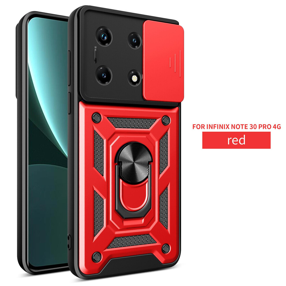 Magnetic Phone Case Compatible Infinix Note 30 Pro 4G, Slide Camera Lens Protection And Built In 360 Rotatable Ring Holder: Red 4079869288177