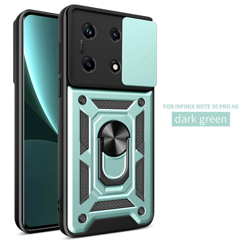Magnetic Phone Case Compatible Infinix Note 30 Pro 4G, Slide Camera Lens Protection And Built In 360 Rotatable Ring Holder: Green 4079869288160