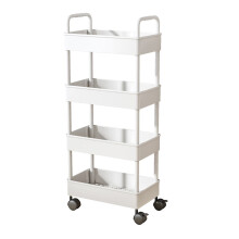 Chariot de rangement à roulettes à 4 niveaux, blanc, 107 x 41 x 21 cm