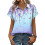 Women's Button-Down Shirts, Short Sleeve, V-Neck,-Blue XXL 1