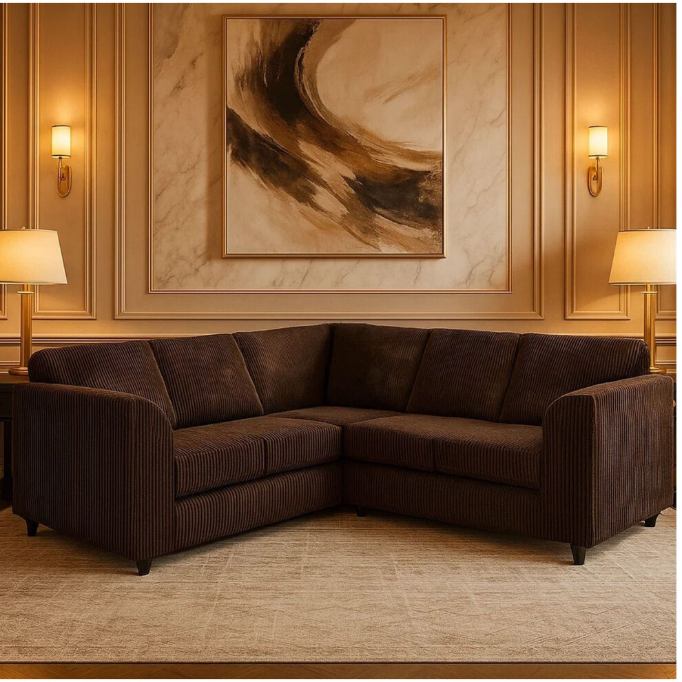 Furniture 786 Jumbo Cord Full Back 2C2 Corner Sofa Chocolate Clear