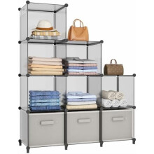 Organiseur de rangement Ă 9 cubes gris 30 x 30 x 30 cm