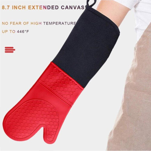 Professionelle Silikon-Küchenhandschuhe, 1 Paar, extra lang, hitzebeständig, mit Baumwollfutter. 1
