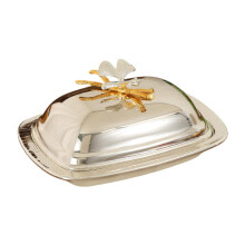 Silver Butter Dish with Lid – Glass & Iron Alloy