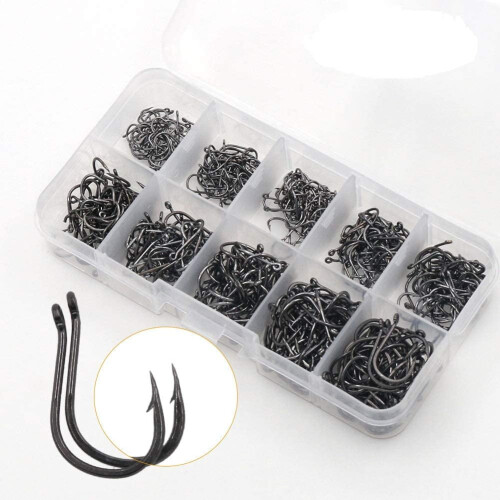 Fishing Hooks Small 500 pcs 3#-12# Portable Plastic Box