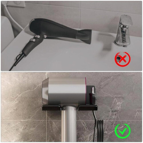 Hair dryer holder - Black - No drilling required - Durable - Space-saving 1