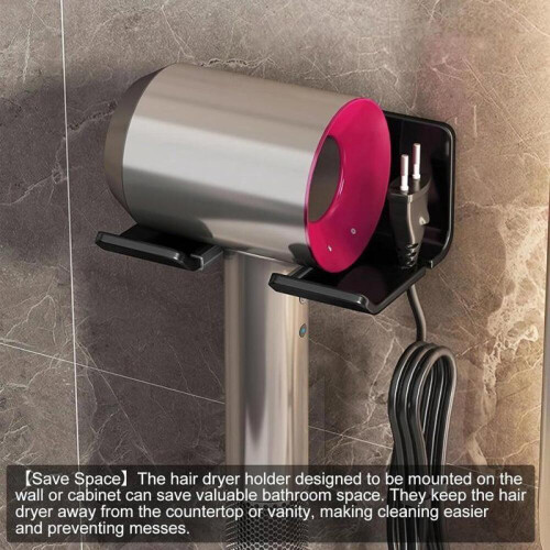 Hair dryer holder - Black - No drilling required - Durable - Space-saving 2
