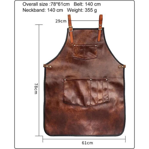 Kitchen apron - Leather - Brown - Waterproof - Adjustable - 78x61cm 1