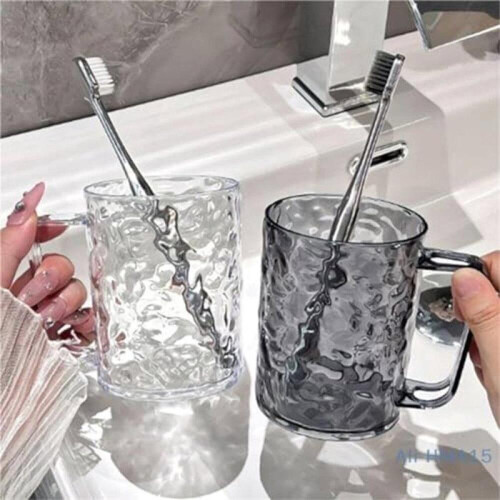 Glacier-patterned mouthwash cup (2 pieces) - Clear toothbrush cup - Wave-effect cup - Cup for 1