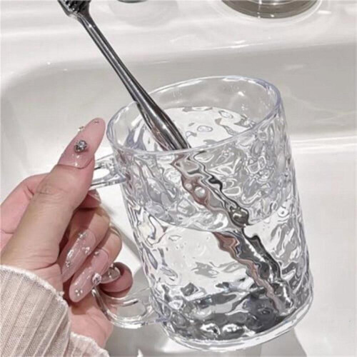Glacier-patterned mouthwash cup (2 pieces) - Clear toothbrush cup - Wave-effect cup - Cup for 2
