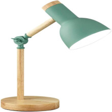 Lampe de table décorative LED verte, culot E27, design moderne en bois réglable, idéale pour la lecture