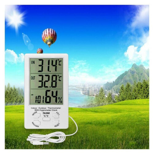 Termômetro e higrômetro digital - LCD - Sonda externa - Uso interno e externo - Temperatura de -10 a +50 2