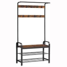 Portemanteau vestiaire meuble d’entrée avec crochets amovible banc et étagère à chaussures longueur 84 cm