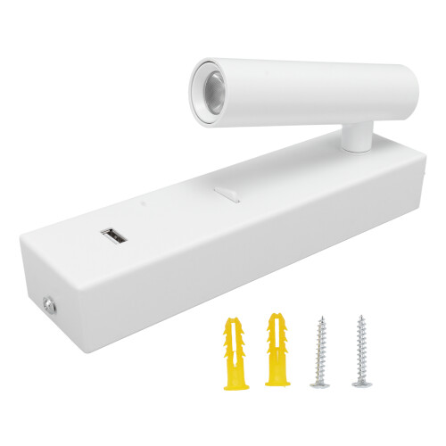 Lámpara de lectura LED de pared, ángulo ajustable, salida USB.