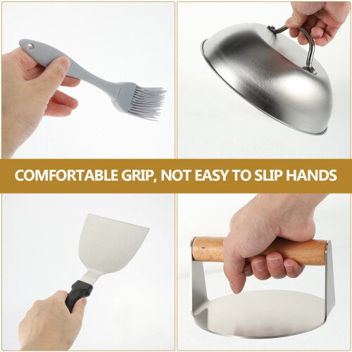 Stainless Steel Hamburger Patty Maker with Beech Handle and 1