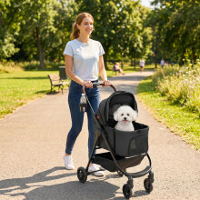 (Grey) Pawhut 3 in 1 Foldable Pet Stroller for Small Dog with Travel Carrier