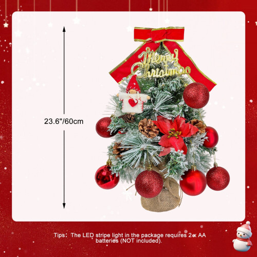 Red Mini Christmas Tree 24 inch with LED Lights and 2