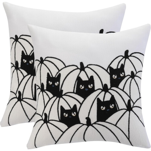 Conjunto de 2 capas de almofada NestE com estampa de abóbora e gato, 45x45cm