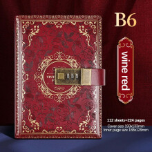 Vintage leren notitieboek met slot, B6-formaat, 112 gelinieerde pagina's.