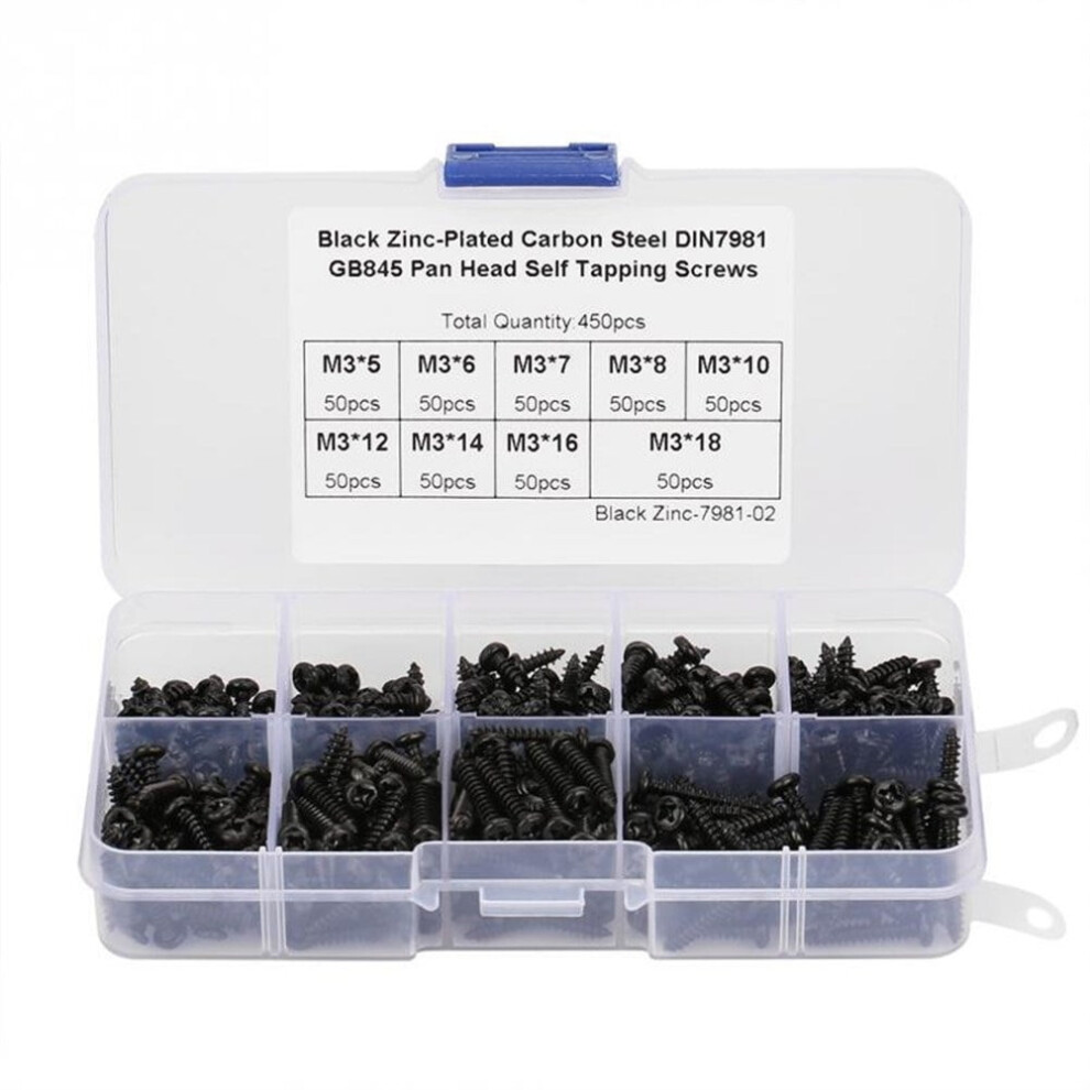 450-Piece M3 Carbon Steel Self-Tapping Screw Set 9058772287649