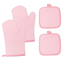Ensemble de gants de cuisine et de coussins isolants en coton rose