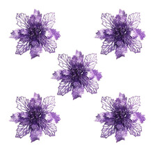 Flores artificiais de poinsétia com glitter (5 peças)