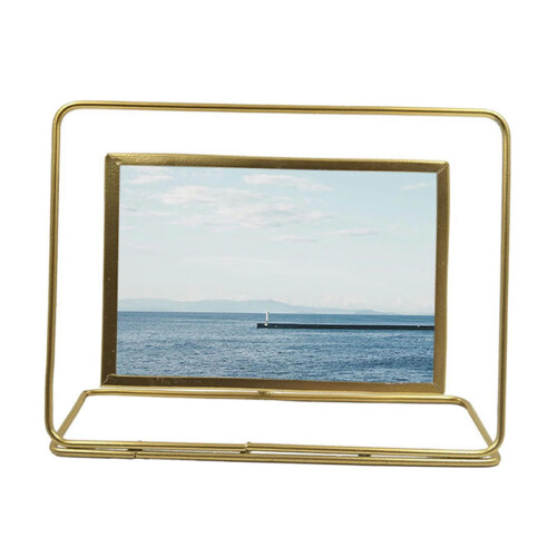 Metal floating picture frame geometric gold horizontal 2