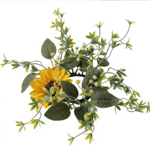 Ghirlanda portacandele con girasoli, 25 cm, in plastica gialla, da tavolo